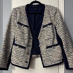 White House Black Market Navy & Cream Tweed Blazer